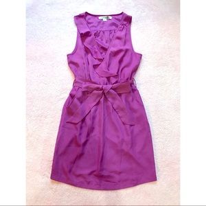 F21 Purple Mini Dress w/ Frill, Waist Tie, Pockets